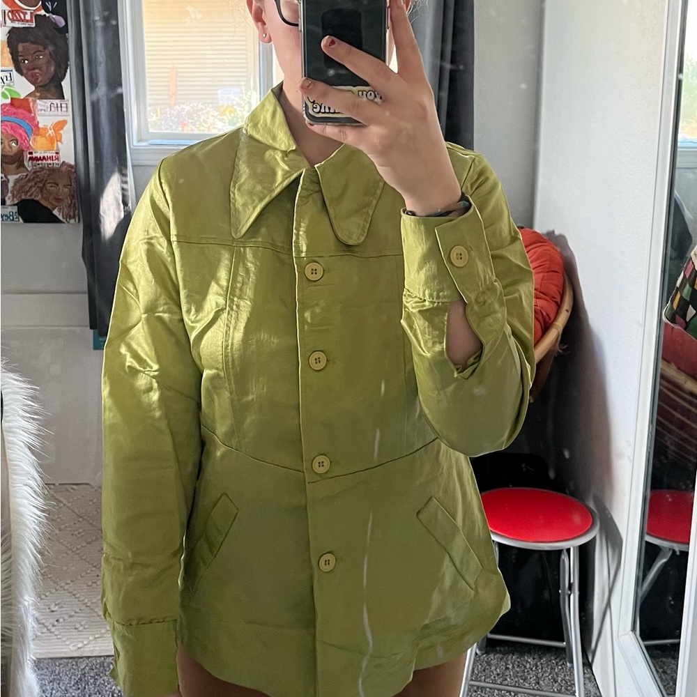 Basic Plus Light Emerald Green Button Up Polyester and Silk Blazer